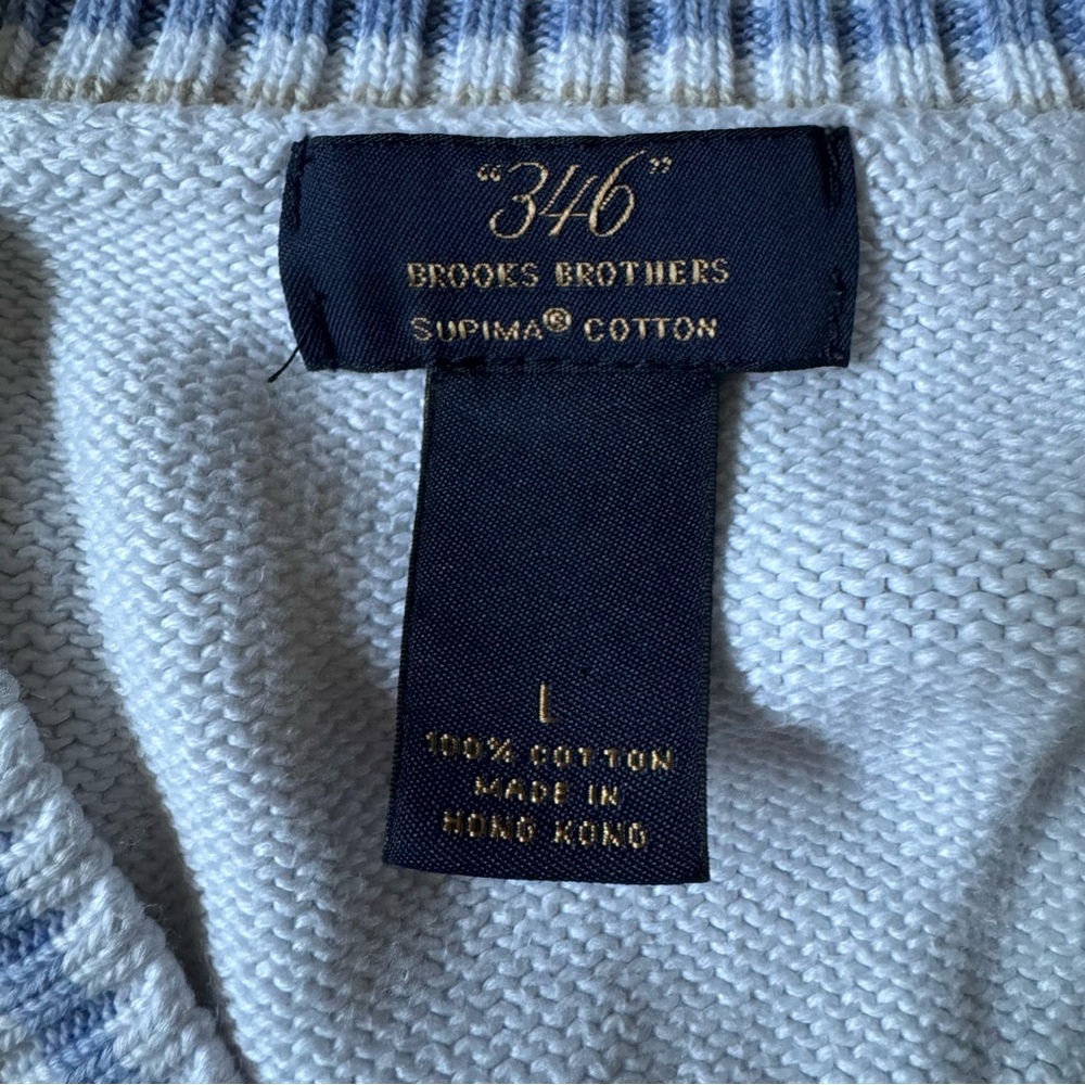 Brooks Brothers V-Neck Argyle Sweater - Blue and Cream - Picture 3 of 6
